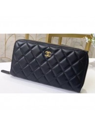 Fake Chanel Classic Long Zipped Wallet 31507 Lambskin Black/Gold AQ02851