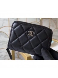 Fake Chanel Classic Small Zipped Coin Purse 69272 Lambskin Black/Silver AQ02945