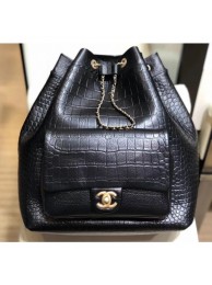 Fake Chanel Crocodile Embossed Calfskin Large Backpack Bag AS0800 Black 2019 AQ00702