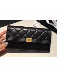 Fake Chanel Gold-Tone Metal Lambskin Boy Flap Wallet Black AQ00893