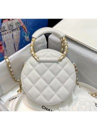 Fake Chanel Grained Calfskin Clutch With Chain & Round Handles AP1176 White 2020 Collection AQ01500