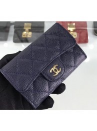 Fake Chanel Grained Leather Classic Flap Card Holder A80799 Navy Blue/Gold AQ03620