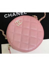 Fake Chanel Iridescent Pearl Caviar Classic Round Clutch with Chain Bag AP0366 Pink 2019 AQ02800