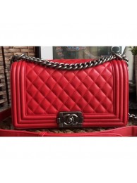 Fake Chanel Lambskin Boy Flap Medium Bag Red/Silver AQ00754