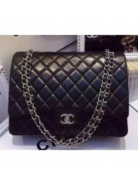 Fake Chanel Lambskin Classic Flap 33cm Bag Black With Silver Hardware 2018 AQ02187