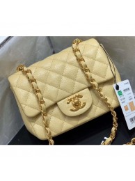 Fake Chanel Original Quality Mini Classic Flap Bag 1115 in Caviar Leather Yellow with Gold Hardware AQ02386