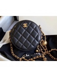 Fake Chanel Pearl on Chain Round Clutch with Chain Bag Black 2020 AQ02615