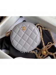 Fake Chanel Pearl on Chain Round Clutch with Chain Bag Gray 2020 AQ03054