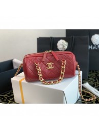 Fake Chanel Quilted Lambskin Bowling Bag with Chain Top Handle Red 2020 Collection AQ03613