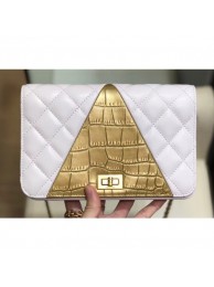 Fake Chanel Reissue 2.55 Lambskin and Crocodile Embossed Calfskin Wallet on Chain WOC Bag AP0612 White/Gold 2019 AQ02789