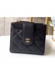 Fake Chanel Small Wallet with Card Holder A31567 Grained Calfskin Black AQ00634