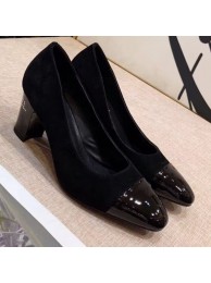 Fake Chanel Suede and Patent Leather Mid-Heel Pumps Black 2019 Collection AQ03795