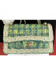 Fake Chanel Tweed Braided Classic Flap Medium Bag Light Green 2019 AQ01772