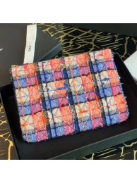 Fake Chanel Tweed Medium Pouch Orange/Blue/Pink 2020 Collection AQ01191