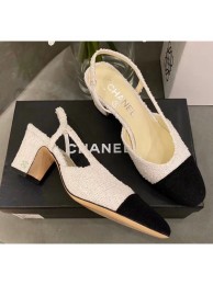 Fake Chanel Tweed Slingbacks G31318 Off-White/Black 2020 Collection AQ01475