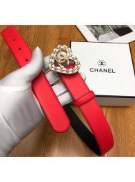 Fake Chanel Width 3cm Chain Heart CC Logo Buckle Leather Belt Red/White Belt AQ04216