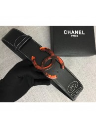 Fake Chanel Width 5.3cm Leather Belt Black Gabrielle with Resin CC Logo AQ00960