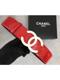 Fake Chanel Width 5.3cm Patent Leather Belt Red with White CC Logo Belt AQ03155