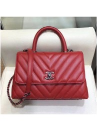 Fake Cheap Chanel Chevron Grained Calfskin Small Flap Bag with Top Handle A92990 Red 2018 AQ04090