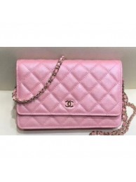 Fake Cheap Chanel Iridescent Pearl Caviar Wallet On Chain WOC Bag Pink 2019 AQ03839