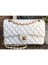 Fake Fashion Chanel Classic Flap Medium Bag A1112 White in Sheepskin Leather with Gold Hardware AQ03042