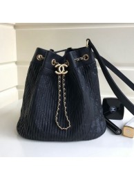 Fake High Quality Chanel Chevron Pleated Bucket Bag Black 2019 Collection AQ04255