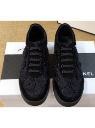 Fake Top Chanel Camellia Embroidery Lace-Ups G34815 Black 2019 AQ03392