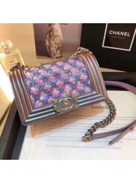 Fake Top Chanel PVC/Iridescent Patent Small Boy Flap Bag Purple 2018 Collection AQ02332