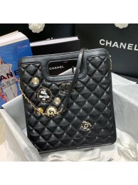 Fashion Chanel Aged Calfskin Small Shopping Bag With Charm AS1431 Black 2020 Collection AQ02387