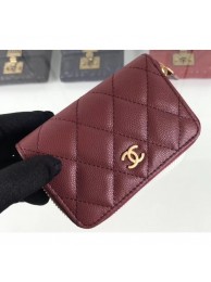 Fashion Chanel Caviar Leather Classic Zipped Card Holder A69271 Burgundy AQ00532