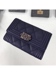 Fashion Copy Chanel Grained Leather Small Flap Boy Wallet A80603 Navy Blue 2019 Collection AQ02093