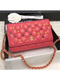 Fashion Replica Chanel Lambskin 18k Charms Wallet On Chain WOC Bag A81618 Pink 2018 Collection AQ03320