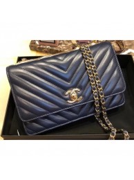 Fashion Replica Chanel Lambskin Chevron Trendy CC Wallet On Chain WOC Bag A84456 Dark Blue 2018 AQ02873