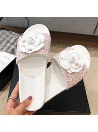 Fashion Replica Chanel Tweed Camellia Flat Slide Sandal Pink 2020 Collection AQ03201