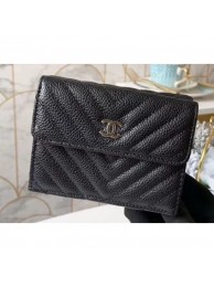 First-class Quality Chanel Chevron Small Flap Wallet 31581 Grained Calfskin Black AQ01677