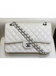 First-class Quality Chanel Grained Caflskin Medium Classic Flap Bag A01112 White With Silver Hardware AQ04259