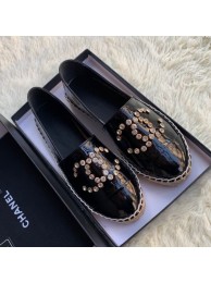 First-class Quality Chanel Patent Leather Crystal CC Espadrilles Black 2019 Collection AQ02271