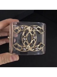 First-class Quality Chanel Resin Cutout Pearl CC Cuff Bracelet Black 2019 Collection AQ03188