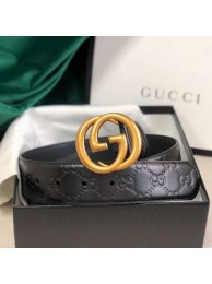 Gucci GG Embossed Leather Belt 34mm with GG Buckl Black 02 Collection AQ03127
