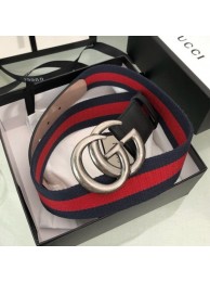 Gucci Web Fabric Belt 38mm with GG Buckle Red/Blue/Silver 2019 Collection AQ03134