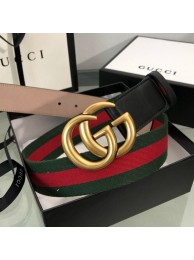 Gucci Web Fabric Belt 38mm with GG Buckle Red/Green/Gold 2019 Collection AQ04044