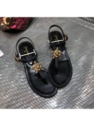 High Imitation Chanel Grosgrain & Goatskin Flat Sandals With Star Buckle Black 2020 Collection AQ01082