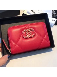 High Quality Chanel 19 Goatskin Zipped Coin Purse AP0949 Cerise Red 2019 Collection AQ02738