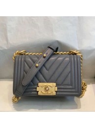 High Quality Chanel Chevron Grained Calfskin Small Boy Flap Bag A67085 Gray/Bright Gold 2019 Collection AQ02143