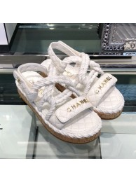 High Quality Chanel Cord Flat Sandals G34602 White 2019 Collection AQ03419