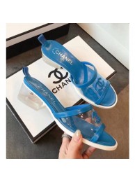 High Quality Chanel PVC Heel Mule Sandals Blue 2019 AQ02155