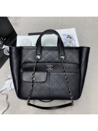 High Quality Chanel Quilted Calfskin Pocket Large Zipped Shopping Bag AS130 Black 2020 Collection AQ01339