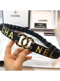 High Quality Chanel Stretch Pleated Leather Belt 30mm with CC Buckle AA0538 Black 2019 Collection AQ00676