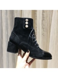 High Quality Chanel Suede Pearls Lace-up Short Boots Black 2019 Collection AQ03924