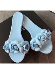 High Quality Chanel Tpu Camellia Pool Mules Slides Sandals Light Blue 2020 AQ00566